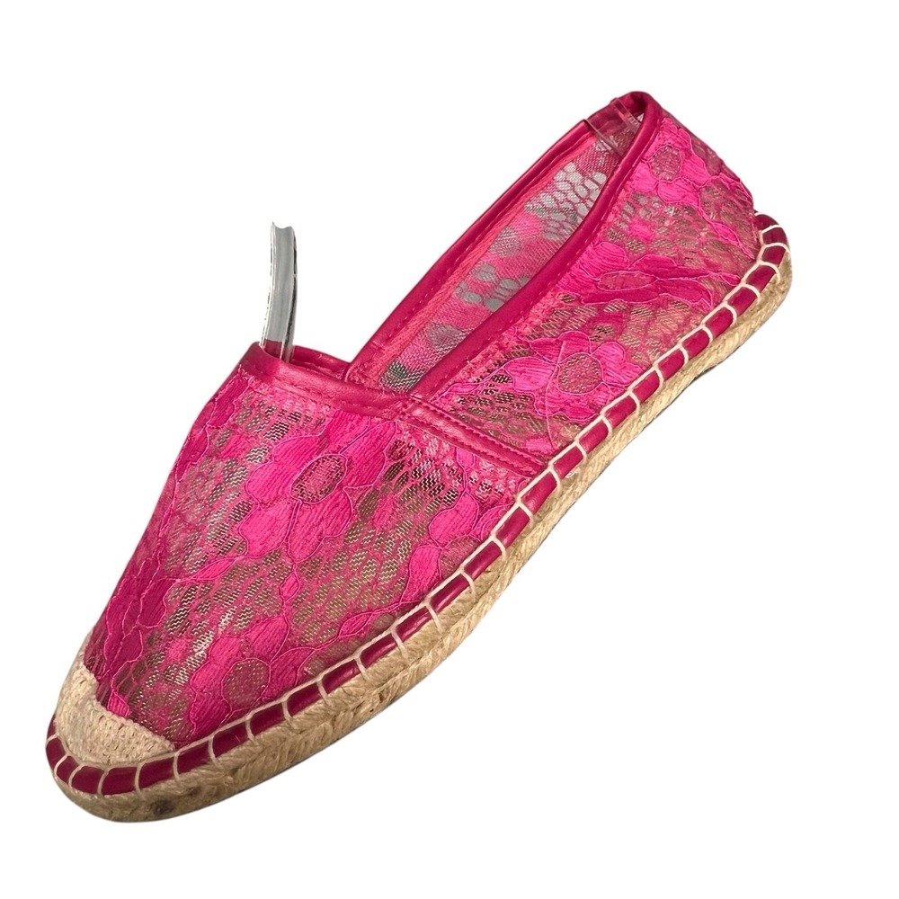 Lace Espadrille Flats Shoes Womens 8 Fits Like 8.5 Hot Pink